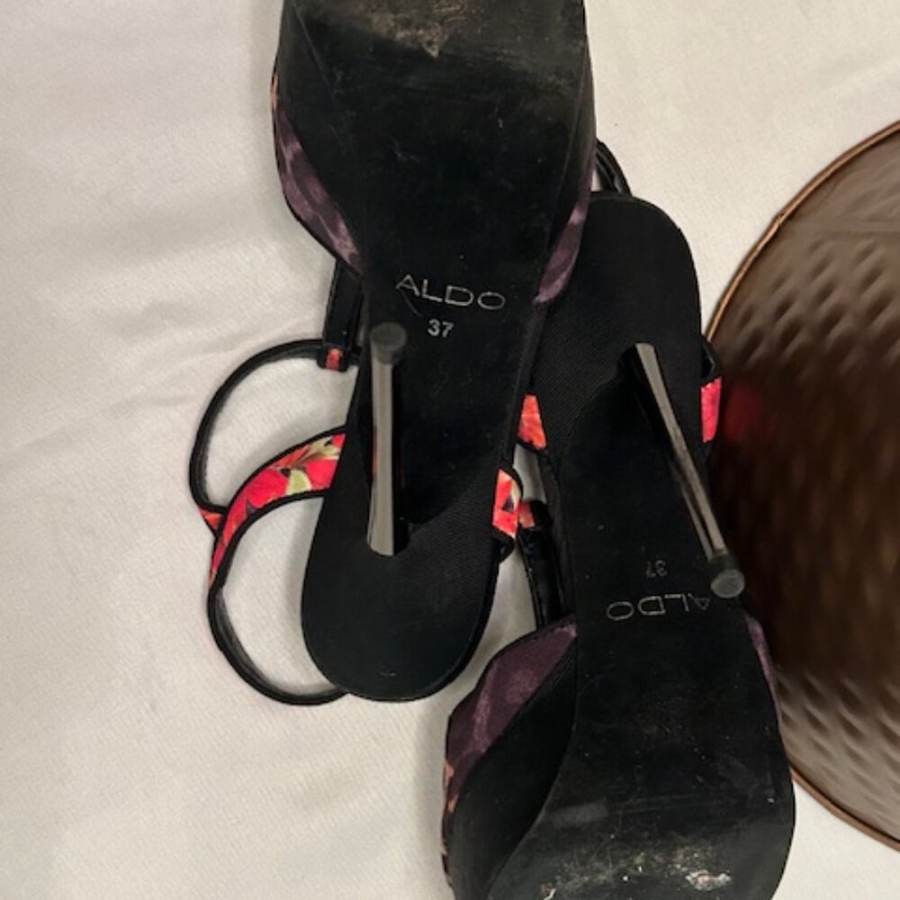 ALDO metal stiletto heels with leopard and hot pink/red floral pattern - Picture 6 of 10